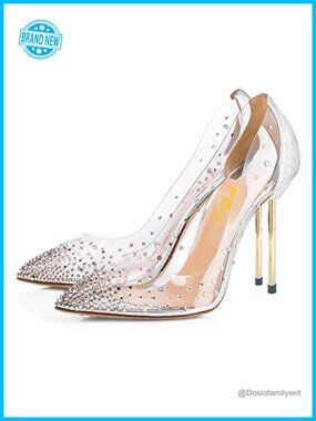 FSJ Women Studded Pointed Toe Transparent Pumps High Heels with Bowknot